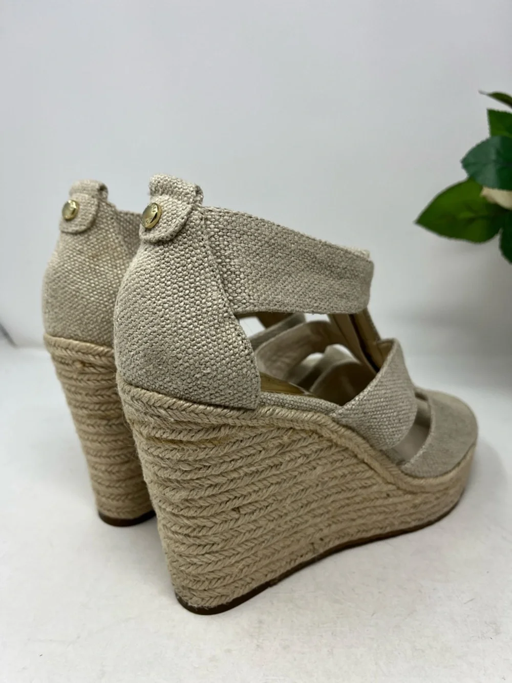 MICHAEL MICHAEL KORS DAMITA WEDGE OPEN TOE CANVAS ZIP UP SANDAL ESPADRILLES 8.5